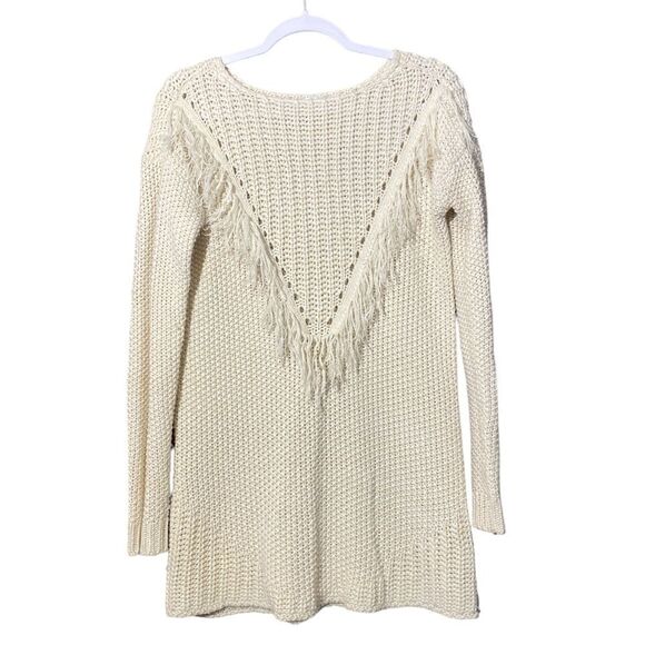 Xhilration Cream Fringe Knit Sweater/Tunic Women's Size Large Boho Southwestern - Picture 1 of 12